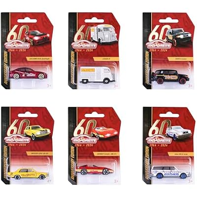 Majorette - Model Car from The Premium Birthday Edition 60 Years, Random Selection of 6 Metal Toy Cars (One Model per Decade), 7.5 cm, from 3 Years