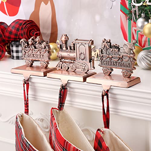 3Pcs Weighted Christmas Stocking Holder For Mantel Christmas Stocking Hanger Hooks Xmas Farmhouse Stocking Holders Heavy Duty Stocking Holder Mantle Table Fireplace Decor (Train Holder,3) #TOP2