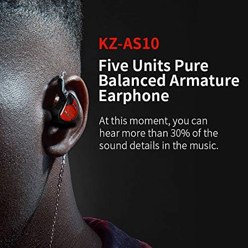 KINBOOFI KZ AS10 IEM 5 Balanced Armature Driver Earphone, Stereo HiFi KZ in Ear Monitor Headphone Musician Headset with Detachable 2 Pin Cable