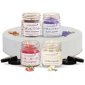 Aromahpure Scented Candles (Set of 4) (35 Hours) (100% Natural Wax) - Handcrafted | Smoke-Free | Vanilla Fantasy,Charming Rose, Warm Cinnamon, Joyful Lavender for Home & Gift Sets
