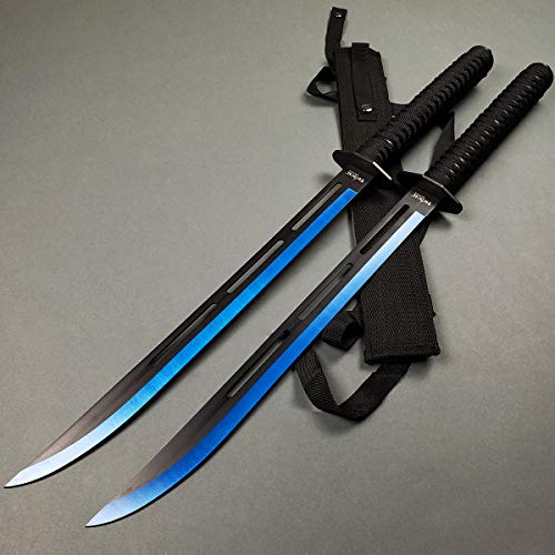 2 PCS Tactical Machetes, Tactical Fixed Blade Survival Katana Sword Set. for Camping, Collections, Gifts, Survival Tool Gear (Blue-A)