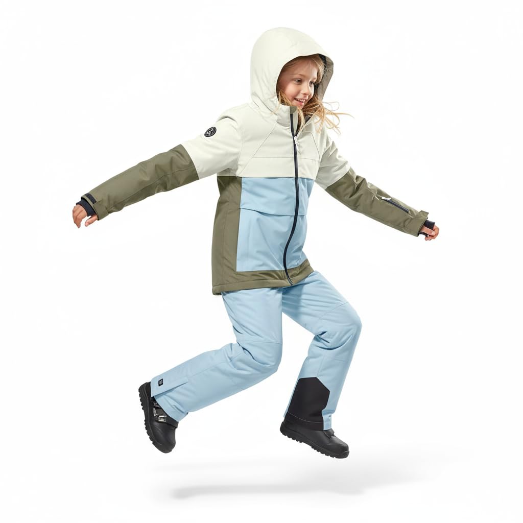 Killtec Mädchen Skianzug wasserdicht 10.000 mm Wassersäule atmungsaktiv - Skijacke KSW173 Beige Khaki Hellblau, Skihose KSW77 Hellblau