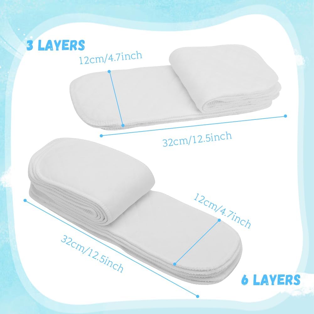 Soft Diaper, 10PCS Breathable Cotton Modern Cloth Nappy Liners Double Water Absorb Reusable(Six Layers 32x12cm)
