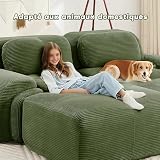 Divano angolare convertibile moderno di 298 cm con pouf, divano modulare in velluto a forma di L, divano a compressione da 3 a 6 posti per soggiorno, seduta extra profonda, non richiede assemblaggio - 6