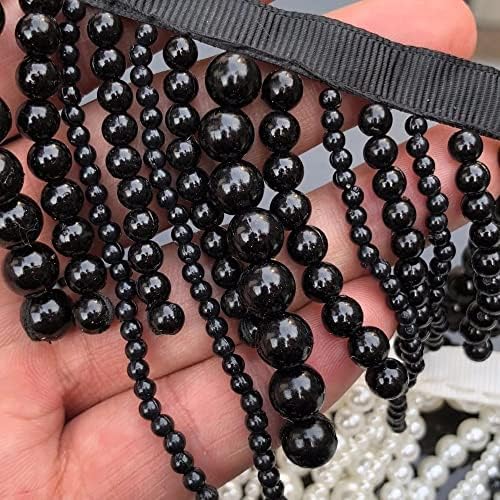 1 Yards White Black Long Pearl Fringe Beaded Lace Trim Pearl Pendant Tassels Garment Dress Tassel Fringe Lace Trim Decoration Shoes Ornaments Hanging Bead Curtain Sewing (Black) image 4