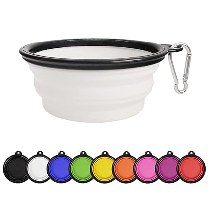 SLSON Collapsible Dog Bowl Portable Foldable Dog Travel Bowls Pets Cats Puppies Water Feeding Bowls for Walking Camping Outdoors (Small, White)