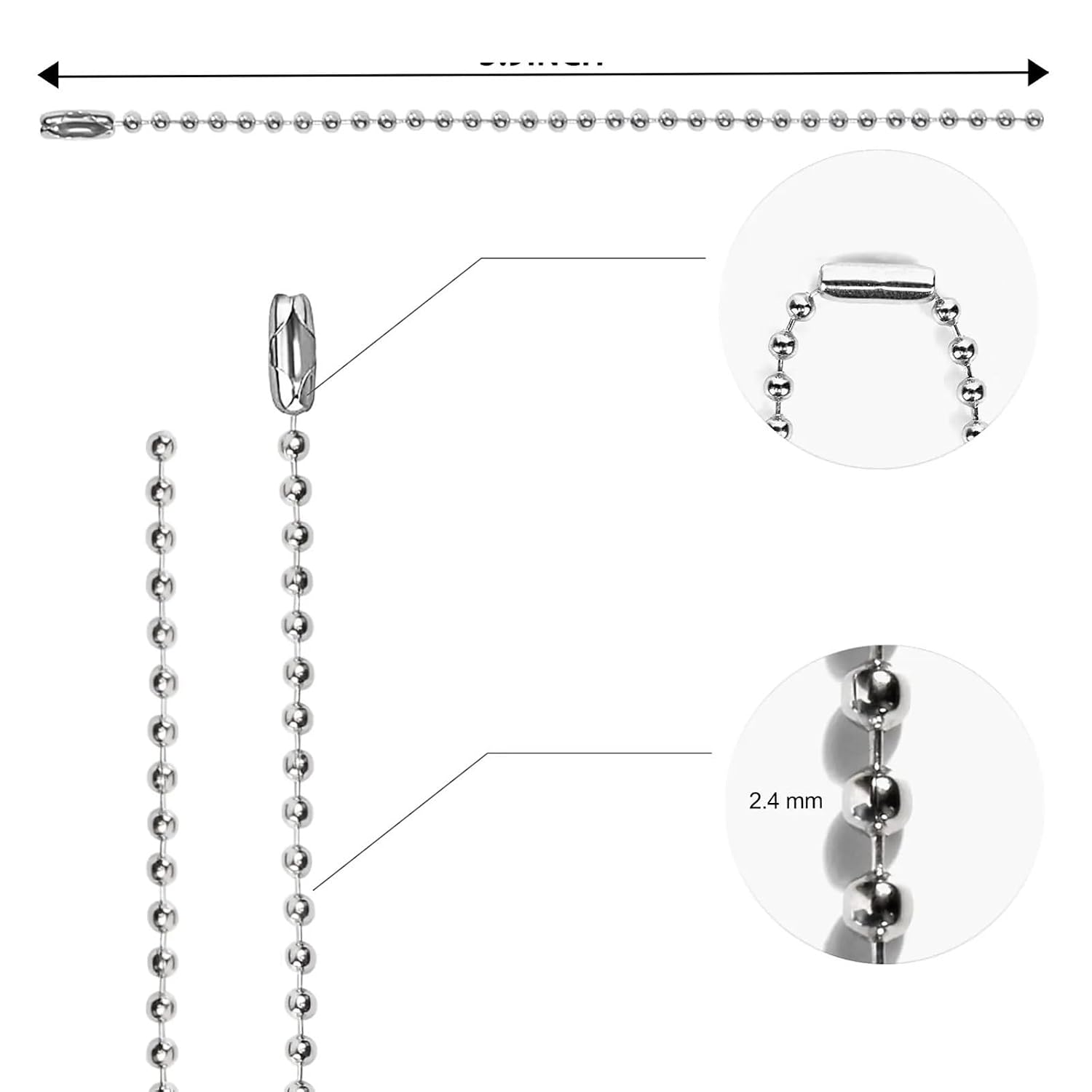 Ball Chain 1000Pcs Silver Keychain Rings Dog Tag Metal Small Chain with Connectors for Hanging Decoration for Tag Chain Making