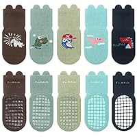 FedMois 5 Pairs Baby Kids Anti-slip Socks Cotton non skid Ankle Socks Animals