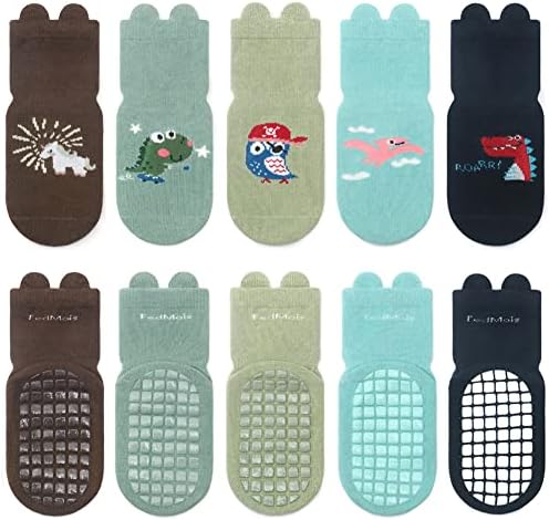 FedMois 5er Pack Baby Kleinkinder ABS rutschfeste Socken Sneaker Socken Tiermotive Baumwolle