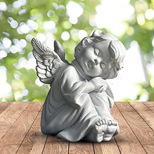 White Cherub Ornament Raised To Heaven Figurine Angel Cherub Praying Statue Desktop Trinket Decoration