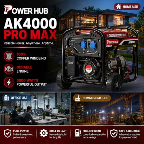Image of POWER HUB PROMAX AK4000-3000 WATTS POWERED PETROL GENERATOR FOR HOME &COMMERCIAL USE|SELF START & RECOIL START|3000W OR 3KW|1 YEAR WARRANTY
