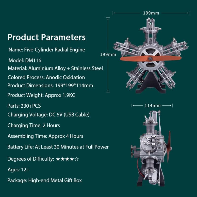 US in Stock, Electric Engine Five Cylinders Radial Simulation DIY Model Building Kits