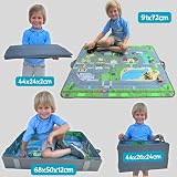 HECKBO 4-in-1 Auto Organizer und Spielteppich - Kinder Spielzeug-Aufbewahrungsbox - Faltbare Spielmatte mit Straßenmotiv - Sichere Befestigung im Auto, 91cm x 72cm