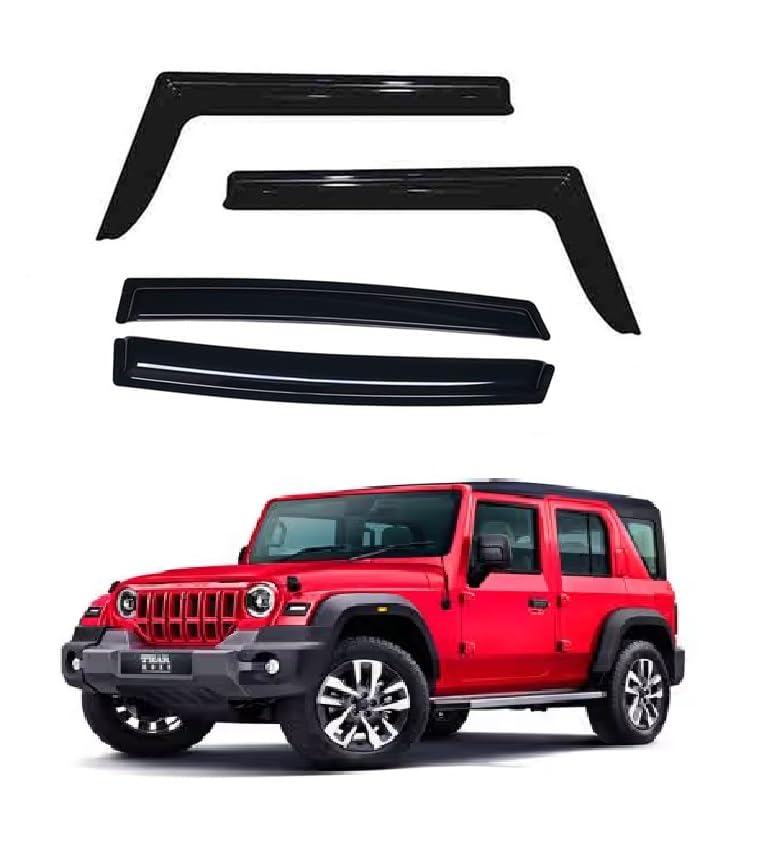 Unbreakable Door Visor/Wind Deflector/Rain Guard Compatible for Thar Roxx New (Set of 4PCs)