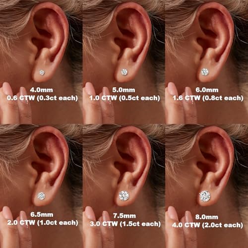 모이사나이트 스터드 귀걸이, 라운드 컷 D 컬러 VVS1 투명도 실험실 제작 모이사나이트 귀걸이 스터드 18K 화이트 골드 도금 925 스털링 실버 주얼리 여성 남성용 — 사진 5