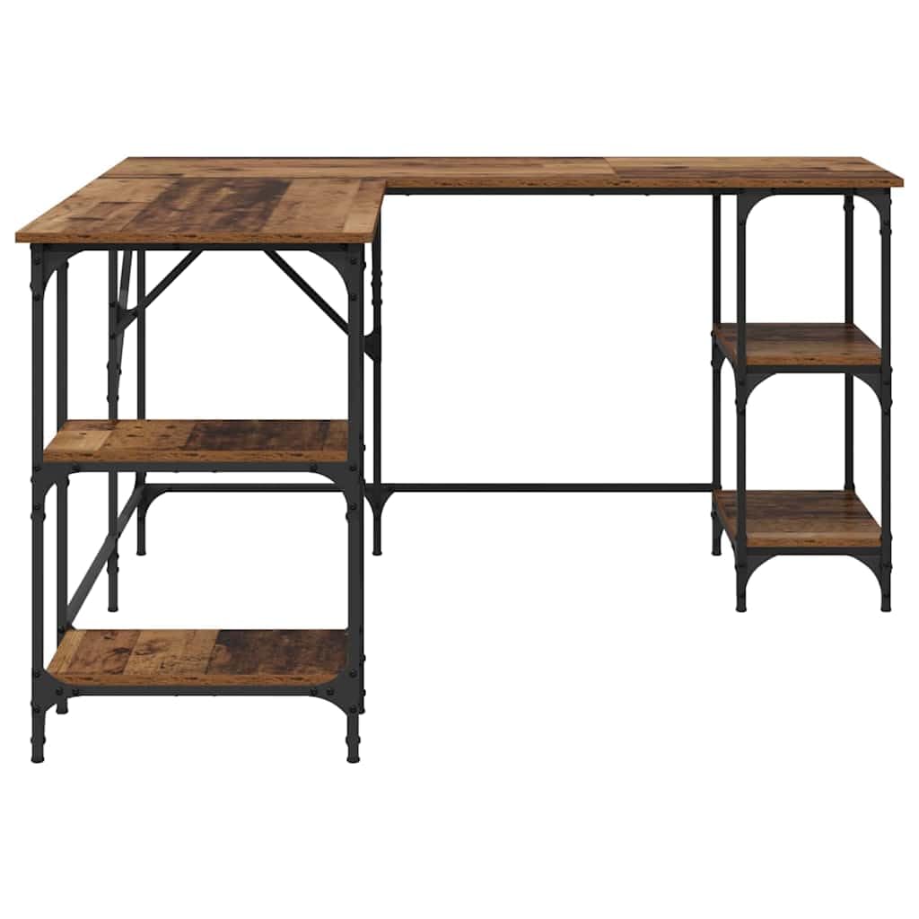 Scrivania angolare in legno anticato, 139 x 139 x 75 cm, a forma di L, con scaffale, autoportante, moderna scrivania da ufficio per casa e studenti, con molto spazio di archiviazione, in stile