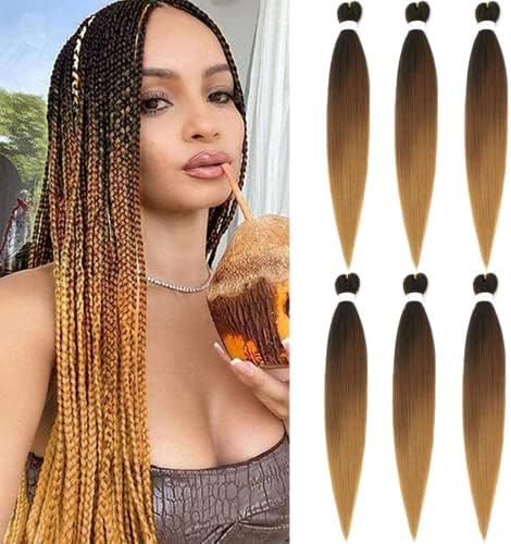 Pre-Stretched Braiding Hair Easy Braid Professional Itch- Synthetic Fibre Crochet Braids Yaki Texture Hair Extensions 6 Packs Braid Hair (30 Inch(Pack of 6), Green/purple/Lblue)