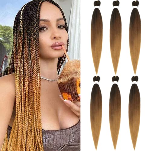 Chraylend 30 Inch Pre-Stretched Braiding Hair Easy Braid Synthetic Fiber Omber Corchet Braids Yaki Texture Hair Extensions For Box Braids Hot Water Setting 6 Packs Braid Hair 1b/30/27#