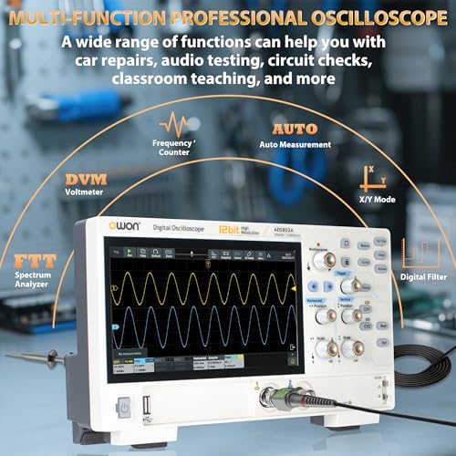 Image of OWON Digital Oscilloscope ADS802A 70 MHz with Dual Channel 12 Bits Vertical Resolution Lab Oscilloscope with 1.25GSa /s Sample Rate 700,000 Wfms /s Waveform Capture Rate with 7 inch Display(70MHz /2CH)