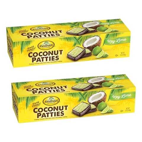 Coconut Patties, Chocolate, Anastasia Coconut Key Lime Patties – Pina Colada Chocolate-Covered Coconut Treats (Pack of 2) – Perfectly Sweet and Chewy Delight for Coconut Lovers – Ideal for Snacking, Gifting, or Sharing! Cover