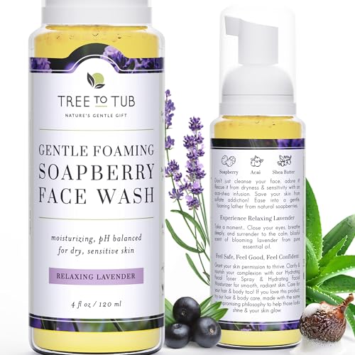 Tree to Tub Sensitive Skin Face Wash for Dry Skin - Moisturizing Gentle Face Cleanser for Women & Men, Hydrating Foaming Facial Cleanser, Daily Face Soap w/Organic Aloe Vera, All Natural Lavender Oil