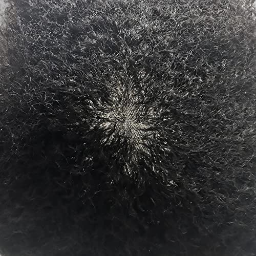 Afro Kinky Curly Toupee For Black Men Injected Pu Full Poly Mens Hairpiece 8X10 Inch Brazilian Human Hair Replacement Systems Afro Wave African American Wigs For Men (8X10", #1 Jet Black-Afro Wave 6Mm) #TOP5