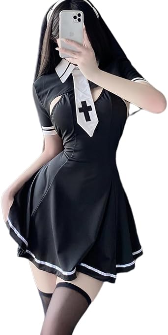 Womens sexy cosplay nun lingerie anime cosplay stage Halloween maid uniform dress