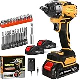 Cordless Impact Wrench, 21V Torque Power Impact Driver, 1/2' Power Impact Wrenches with 2 * 2.0Ah Batteries with 19 Accessories, Electric Impact Motor Variable Speeds for home installation (Yellow)