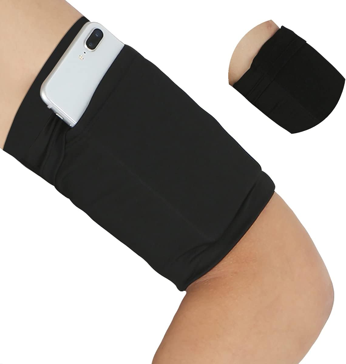 Medium Black Running Arm Band Pouch for Cellphone Keys - Hidden Pocket Arm Wrist Band Sleeve Bag Strap Wristband Holder Pouch Case for Running Walking Jogging Yoga Gardening Exercise Workout Gym