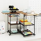 PUNCIA Movable Corner Heat Press Table with Vinyl Roll Holder Heavy Duty Heat Transfer Stand with Foldable Table Rolling Heat Press Cart DIY Craft Workstations for Cutting Machine