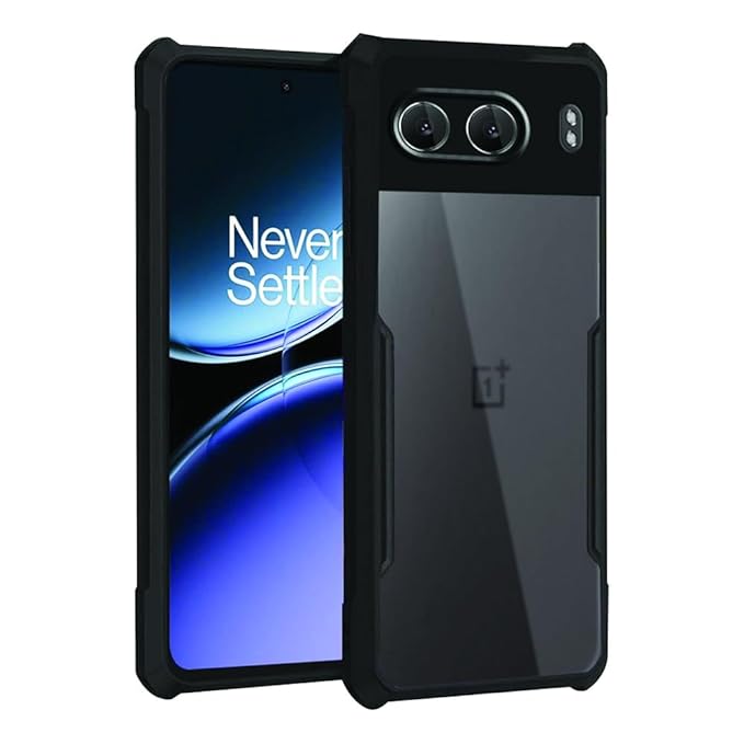 Amazon Brand - Solimo Shockproof Crystal Clear Back Cover Case for OnePlus Nord 4 5G 360 Degree Protection Transparent Back Cover Case for OnePlus Nord 4 5G (PC & TPU, Black Bumper)