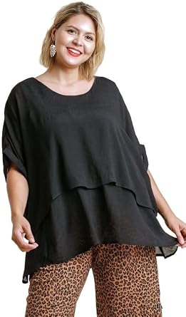 Umgee Women's Layered Cuffed 1/2 Sleeve Tunic