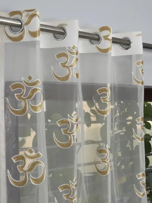 Om Sheer Curtains for Mandir Parde 4x5 feet Long Set of 1, Poojaghar Curtains for Poojaroom/Temple Curtain for Home Mandir Parde, 5 ft Window Size Curtain