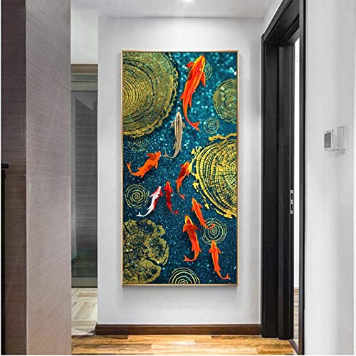 Peinture carpe koï dorée feng shui affiche murale moderne salon 50x100