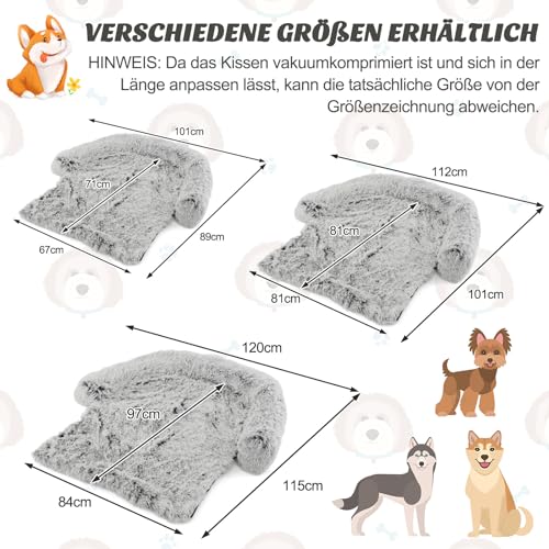 COSTWAY Hundebett flauschig, Sofaschutz Hund, Hundedecke für Sofa, Hundekissen waschbar, Plüschbett für kleine & mittelgroße & große Hunde Katzen, Hundematte aus Plüsch, 112 x 101 x 18 cm, Grau-weiß