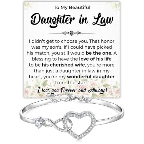 To My Daughter In Law Infinity Heart Bracelet From Mom And Dad, Wedding Christmas Anniversary Birthday Gift For Daughter In Law, Bracelet With Message Card And Gift Box From Mother-In-Law