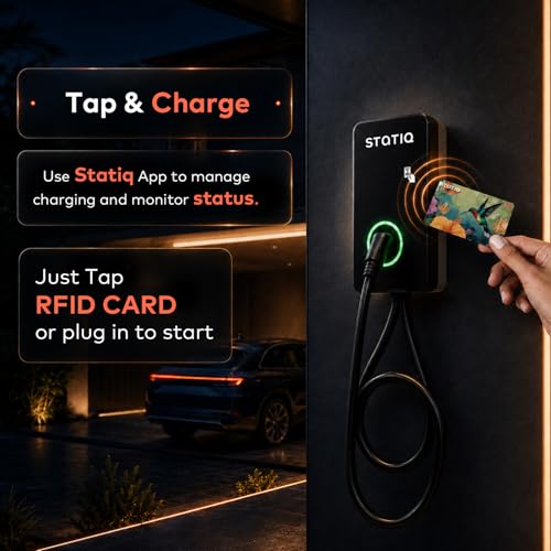 Image of Statiq 7.4kW Smart Nectar Home EV Charger with 5m Cable | App + RFID | Auto Cut-Off, Load Balancing | ARAI Certified, IP66 Rated | 2-Year Warranty