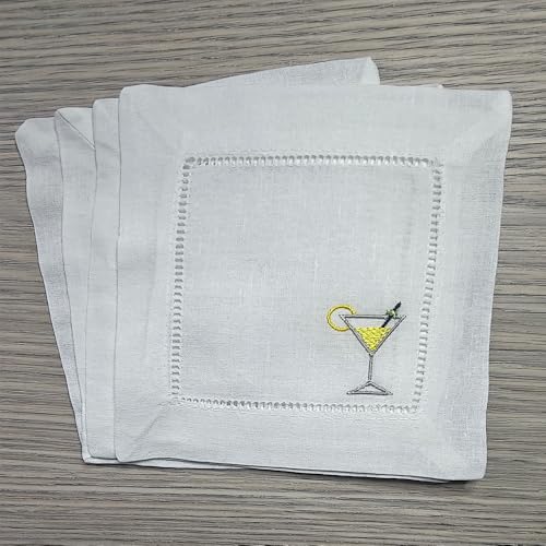 Servilletas de cóctel bordadas de lino y algodón blanco 6"x6" miniatura 2