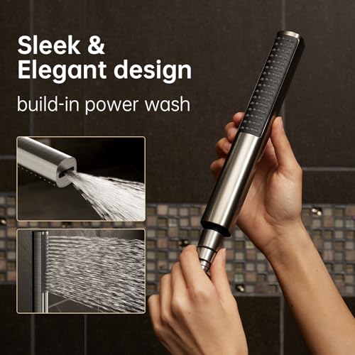 Image of Veken Brushed Nickel Shower Head, 10'' All Metal Rain Shower Heads with Handheld Spray Combo, Hand Held Bathroom Combo with Extension Arm, Dual shower with Power Wash, Adjustable Rainfall Showerhead
