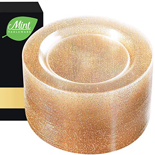 50 Plastic Dessert Party Plates - Clear Gold Glitter - 7.5 inch Appetizer