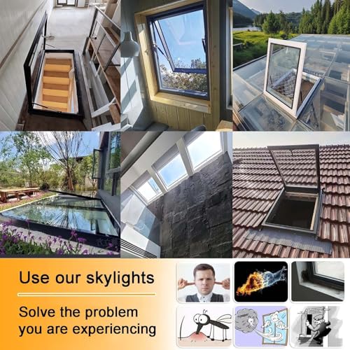 Okno dachowe Skylight na poddasze i piwnicę 96 x 45 cm rama ze stopu aluminium, izolacja akustyczna ze szkła hartowanego, idealna do oświetlenia słonecznego i płaskiego dachu spadzistego