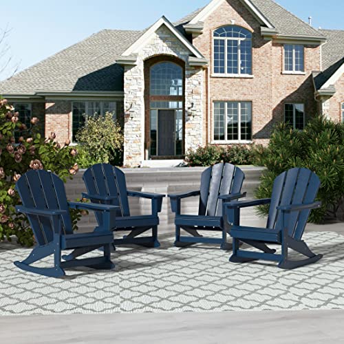 Wo Home Furniture Patio Rocking Chair Set Of 4 Pcs Adirondack Rocker Chairs (Navy Blue) #TOP1