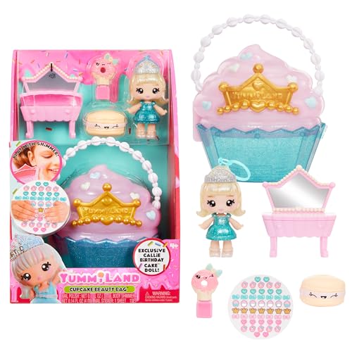 Yummiland Beauty Bag Playset + Lip Gloss Doll - Cupcake Bag Includes Exclusive Callie Birthday Cake, Nail Polish + Nail Stickers, Body Shimmer, Doll Playset, Cosmetic Play 4+ by Yummiland - Image 2