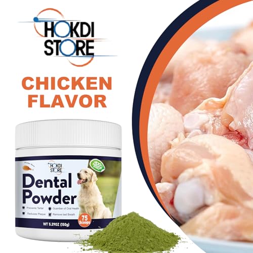 Image of Dog Breath Freshener Dental Powder-Teeth Cleaning Powder for Dogs with Probiotics & Herbs-Plaque & Tartar Remover Oral Care-Chicken & Bacon Flavor-45 & 75 Scoops