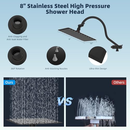 Hibbent All Metal Shower Head, 8'' High Pressure Rainfall Shower Head/Handheld Showerhead Combo with 12'' Adjustable Curved Shower Extension Arm, 10-Spray, 71'' Hose, Shower Holder, Oil Rubbed Bronze by Hibbent - Image 4