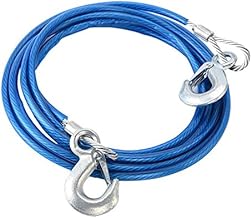 FAST WORLD SHOPPING ® Towing Cable 4 Metres Steel Rope 10 mm Thick Emergency Rope Hooks for Towing Winch Sos Cars Vans Maximum Tow Weight 5000 kg