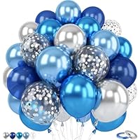 YoParty Blue & Silver Metallic Balloons Set | 2.8 g Thick Latex Light, Royal, Navy, Silver & Confetti Balloons for Birthdays, Baby Showers, Engagements, Weddings, Gender Reveals, and Party Decoration