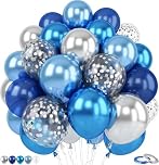 YoParty Blue & Silver Metallic Balloons Set | 2.8 g Thick Latex Light, Royal, Navy, Silver & Confetti Balloons for Birthdays, Baby Showers, Engagements, Weddings, Gender Reveals, and Party Decoration