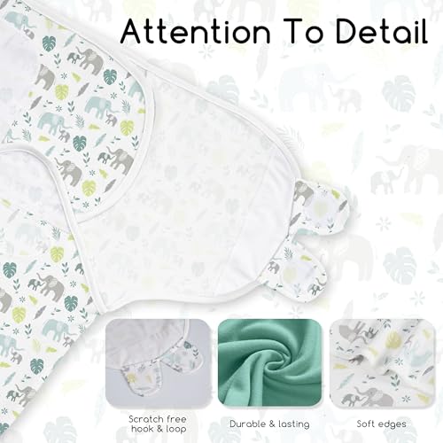 Image of Cotton Swaddles for Newborn, Baby Newborn Swaddle 0-3 Month | 2-Pack Soft Adjustable Newborn Swaddle Sleep Sack, Baby Girls & Boys,Wrap Nursery Infant Swaddling Blankets Green Elephant