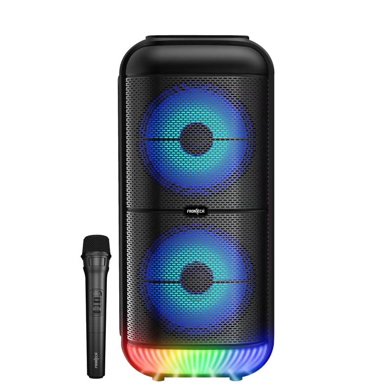 FRONTECH Solo Multimedia Wireless Trolley Speaker - 22W Output, Bluetooth 5.0, LED Display, Disco Light, Wheels, Handle - (SW-0178, Black)